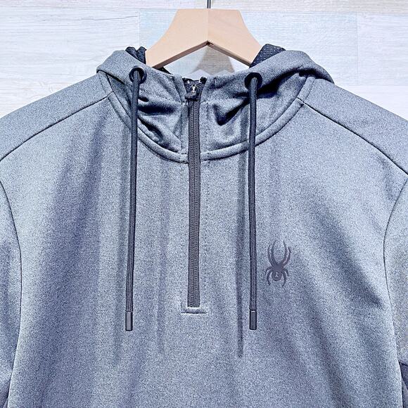 Spyder Active ProWeb Performance Fleece Hoodie Gray Kangaroo Pocket Mens Medium - Picture 2 of 7